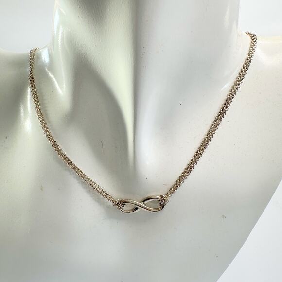 Tiffany & Co Infinity Double Chain Pendant and Necklace in Sterling 16" Chain - Picture 14 of 15